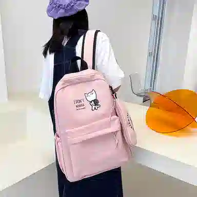 尼格尔 新款学生可爱卡通时尚字母大容量旅行优质面料书包背包双肩包 女款 多色