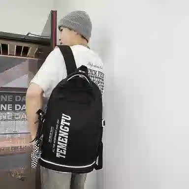 尼格尔简约休闲复古运动风双肩包春季尼龙新款大容量韩版日系背包中学生书包 中号 男女同款 多色