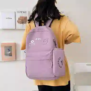 尼格尔 简约小清新校园简单时尚中大学生可爱洋气尼龙书包背包双肩包 女款 多色