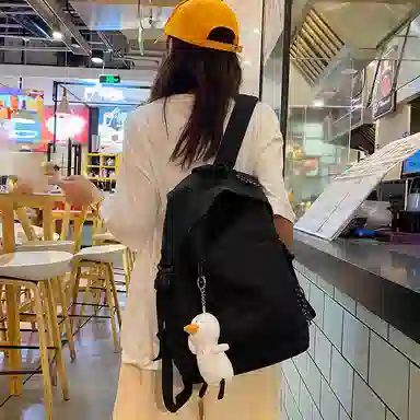 尼格尔新简约撞色书包女韩版尼龙初中高中小学生双肩包学院风大容量背包 多色