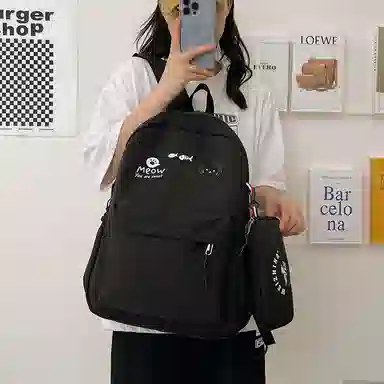 尼格尔 简约小清新校园简单时尚中大学生可爱洋气尼龙书包背包双肩包 女款 多色