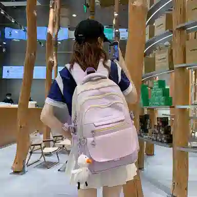 尼格尔工装书包女大学生新款时尚大容量尼龙电脑双肩包睿营背包女士旅行包潮 中号 多色