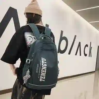 尼格尔简约休闲复古运动风双肩包春季尼龙新款大容量韩版日系背包中学生书包 中号 男女同款 多色