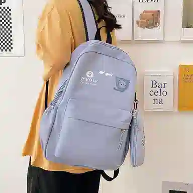 尼格尔 简约小清新校园简单时尚中大学生可爱洋气尼龙书包背包双肩包 女款 多色