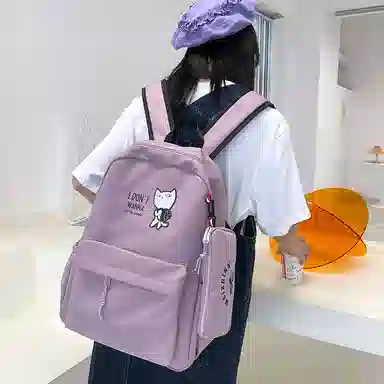 尼格尔 新款学生可爱卡通时尚字母大容量旅行优质面料书包背包双肩包 女款 多色