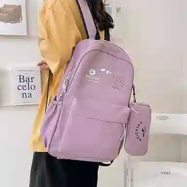 尼格尔 简约小清新校园简单时尚中大学生可爱洋气尼龙书包背包双肩包 女款 多色