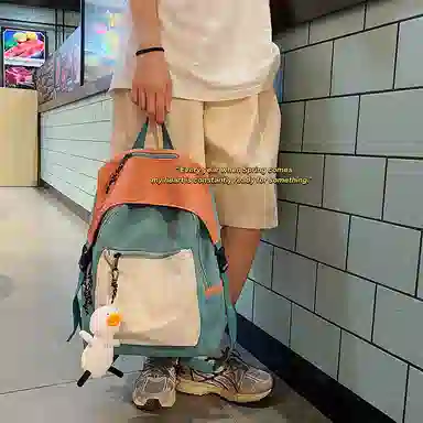 尼格尔新简约撞色书包女韩版尼龙初中高中小学生双肩包学院风大容量背包 多色