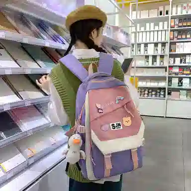 尼格尔大容量双肩背包休闲校园女生尼龙双肩包小学生初中生学生上课书包女多色