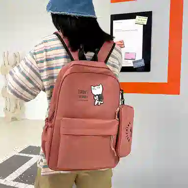 尼格尔 新款学生可爱卡通时尚字母大容量旅行优质面料书包背包双肩包 女款 多色