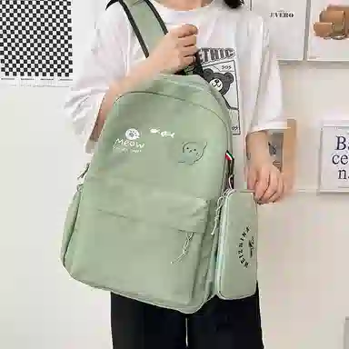 尼格尔 简约小清新校园简单时尚中大学生可爱洋气尼龙书包背包双肩包 女款 多色