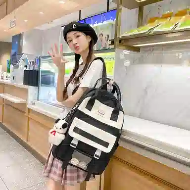 尼格尔大容量双肩包女高中生尼龙电脑旅行背包初中生书包女大学生韩版高颜值 多色