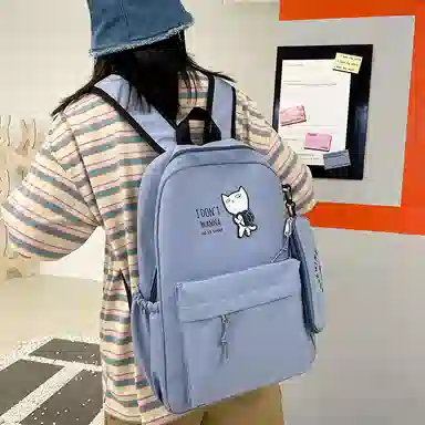 尼格尔 新款学生可爱卡通时尚字母大容量旅行优质面料书包背包双肩包 女款 多色