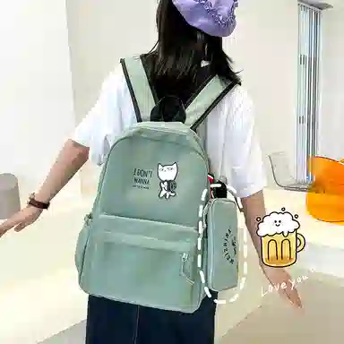 尼格尔 新款学生可爱卡通时尚字母大容量旅行优质面料书包背包双肩包 女款 多色