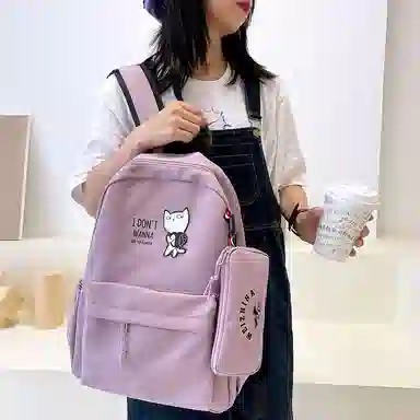 尼格尔 新款学生可爱卡通时尚字母大容量旅行优质面料书包背包双肩包 女款 多色