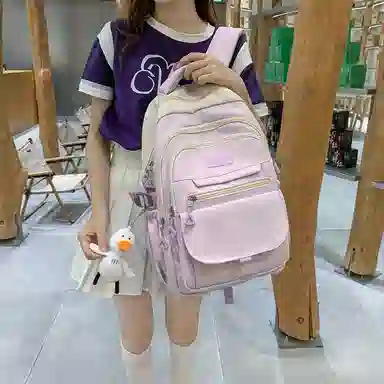 尼格尔工装书包女大学生新款时尚大容量尼龙电脑双肩包睿营背包女士旅行包潮 中号 多色