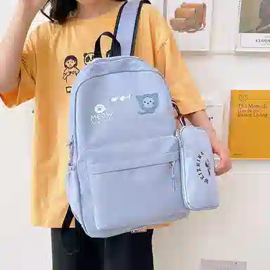 尼格尔 简约小清新校园简单时尚中大学生可爱洋气尼龙书包背包双肩包 女款 多色