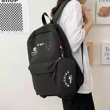 尼格尔 简约小清新校园简单时尚中大学生可爱洋气尼龙书包背包双肩包 女款 多色