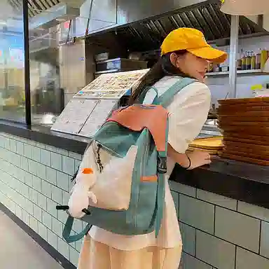 尼格尔新简约撞色书包女韩版尼龙初中高中小学生双肩包学院风大容量背包 多色