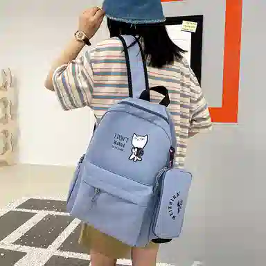 尼格尔 新款学生可爱卡通时尚字母大容量旅行优质面料书包背包双肩包 女款 多色