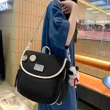 尼格尔 学生斜挎包女生单肩包韩版尼龙初中高中上课补习书包百搭包包 多色