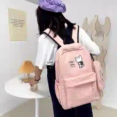 尼格尔 新款学生可爱卡通时尚字母大容量旅行优质面料书包背包双肩包 女款 多色