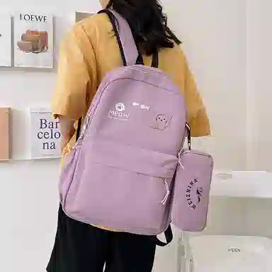 尼格尔 简约小清新校园简单时尚中大学生可爱洋气尼龙书包背包双肩包 女款 多色