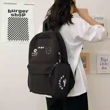 尼格尔 简约小清新校园简单时尚中大学生可爱洋气尼龙书包背包双肩包 女款 多色