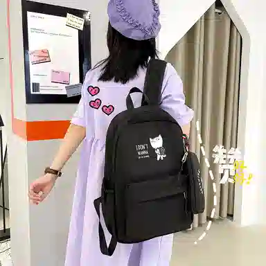 尼格尔 新款学生可爱卡通时尚字母大容量旅行优质面料书包背包双肩包 女款 多色