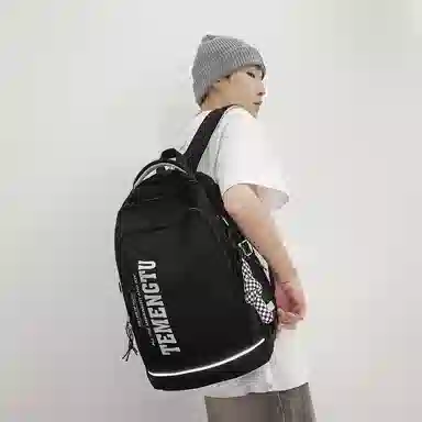 尼格尔简约休闲复古运动风双肩包春季尼龙新款大容量韩版日系背包中学生书包 中号 男女同款 多色