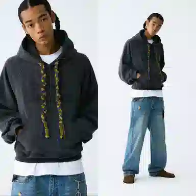 EMPTY REFERENCE Split Knit Drawstring Hoodie