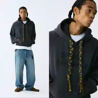 EMPTY REFERENCE Split Knit Drawstring Hoodie