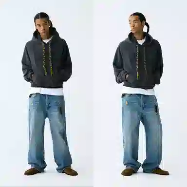 EMPTY REFERENCE Split Knit Drawstring Hoodie