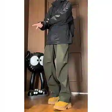帝狼牛 美式复古机能风高街百搭微喇工装伞兵裤休闲裤 男女同款