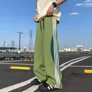 尘映 美式高街侧边拼接织带设计速干透气冰丝凉感降落伞工装裤宽松阔腿坠垂感显瘦百搭运动裤伞兵裤直筒休闲裤 男女同款