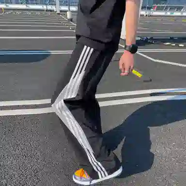 尘映 美式高街侧边拼接织带设计速干透气冰丝凉感降落伞工装裤宽松阔腿坠垂感显瘦百搭运动裤伞兵裤直筒休闲裤 男女同款
