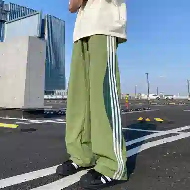 尘映 美式高街侧边拼接织带设计速干透气冰丝凉感降落伞工装裤宽松阔腿坠垂感显瘦百搭运动裤伞兵裤直筒休闲裤 男女同款