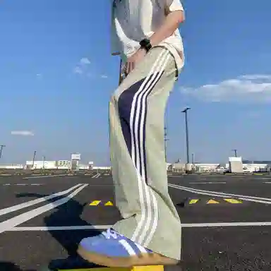 尘映 美式高街侧边拼接织带设计速干透气冰丝凉感降落伞工装裤宽松阔腿坠垂感显瘦百搭运动裤伞兵裤直筒休闲裤 男女同款