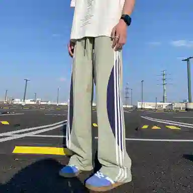 尘映 美式高街侧边拼接织带设计速干透气冰丝凉感降落伞工装裤宽松阔腿坠垂感显瘦百搭运动裤伞兵裤直筒休闲裤 男女同款