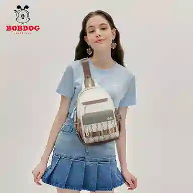 巴布豆 休闲时尚拉链开合 牛津布 胸包 常规 男女同款情侣款 米白棕/米白红/纯黑色