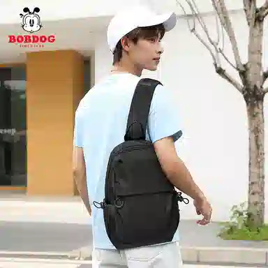 巴布豆 大容量个性时尚百搭实用斜挎单肩 防泼水耐磨材质 胸包 大号 男款 黑色/蓝色/纯黑/纯蓝
