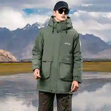 鸭鸭 户外工装系列 连帽时尚韩版加厚休闲运动中长款羽绒服 男女同款