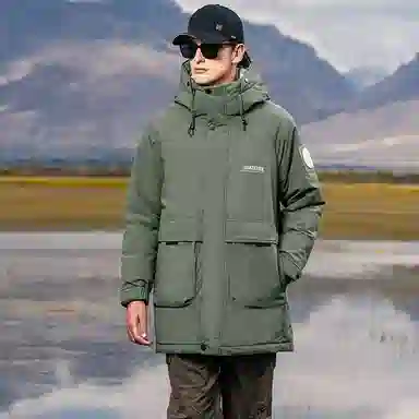 鸭鸭 户外工装系列 连帽时尚韩版加厚休闲运动中长款羽绒服 男女同款