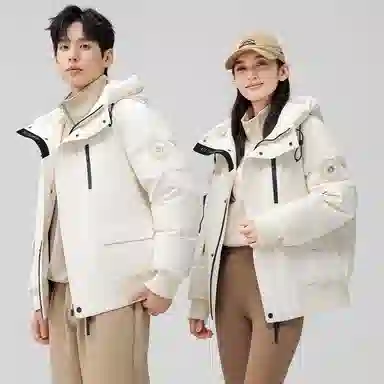 鸭鸭 紫钻系列连帽工装户外风休闲保暖纯色时尚简约短款羽绒服 男女同款