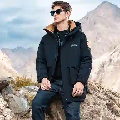 鸭鸭 户外工装系列 连帽时尚韩版加厚休闲运动中长款羽绒服 男女同款