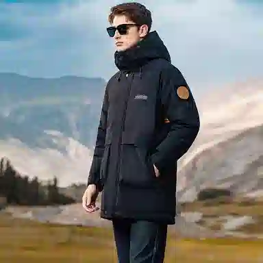 鸭鸭 户外工装系列 连帽时尚韩版加厚休闲运动中长款羽绒服 男女同款