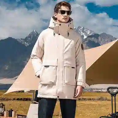 鸭鸭 户外工装系列 连帽时尚韩版加厚休闲运动中长款羽绒服 男女同款