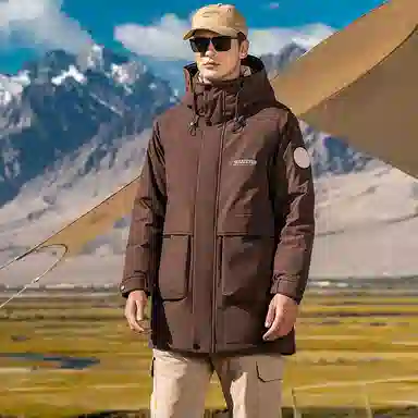 鸭鸭 户外工装系列 连帽时尚韩版加厚休闲运动中长款羽绒服 男女同款