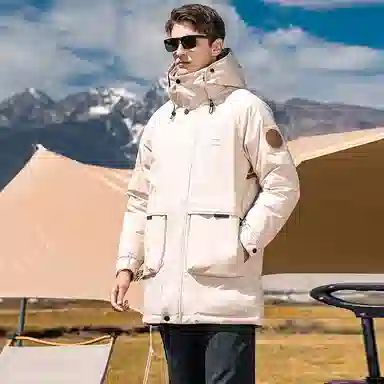 鸭鸭 户外工装系列 连帽时尚韩版加厚休闲运动中长款羽绒服 男女同款