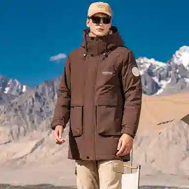 鸭鸭 户外工装系列 连帽时尚韩版加厚休闲运动中长款羽绒服 男女同款