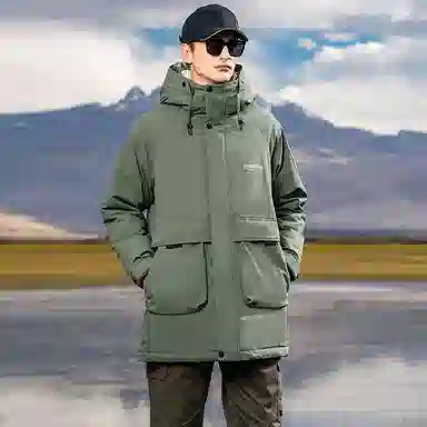 鸭鸭 户外工装系列 连帽时尚韩版加厚休闲运动中长款羽绒服 男女同款